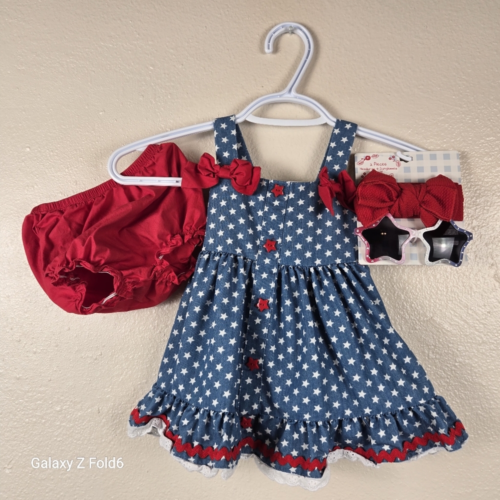 Goodlad Stars Dress Set 18M Patriotic 4th of July Outfit + New Sunglasses